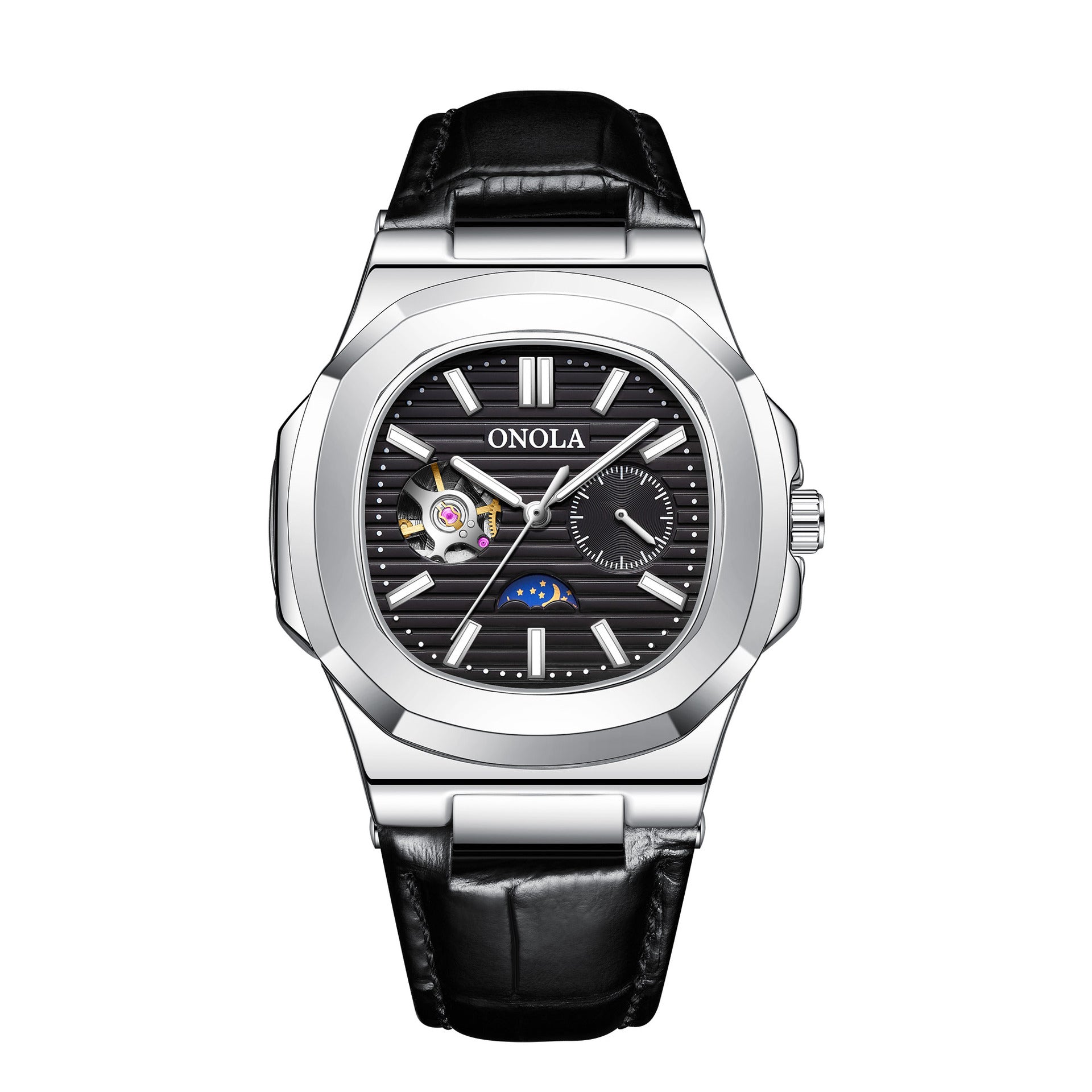 High-Quality Mechanical Watch Sun Moon And Stars Design Waterproof Leather Strap